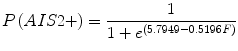 
$$ P\left(AIS2+\right)=\frac{1}{1+{e}^{\left(5.7949-0.5196F\right)}} $$
