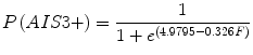 
$$ P\left(AIS3+\right)=\frac{1}{1+{e}^{\left(4.9795-0.326F\right)}} $$
