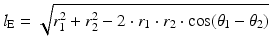$$ l_{\text{E}} = \sqrt {r_{1}^{2} + r_{2}^{2} - 2 \cdot r_{1} \cdot r_{2} \cdot \cos (\theta_{1} - \theta_{2} )} $$