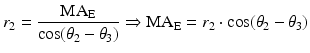 $$ r_{2} = \frac{{{\text{MA}}_{\text{E}} }}{{\cos (\theta_{2} - \theta_{3} )}} \Rightarrow {\text{MA}}_{\text{E}} = r_{2} \cdot \cos (\theta_{2} - \theta_{3} ) $$