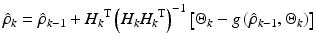 $$ \hat{\rho }_{k} = \hat{\rho }_{k - 1} + {H_{k}}^{\text{T}} \left( {H_{k} {H_{k}}^{\text{T}} } \right)^{ - 1} \left[ {\Theta _{k} - g\left( {\hat{\rho }_{k - 1} ,\Theta _{k} } \right)} \right] $$