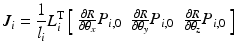 $$ J_{i} = \frac{1}{{l_{i} }}{L_{i}^{\text{T}}} \left[ {\begin{array}{*{20}c} {\frac{\partial R}{{\partial \theta_{x} }}P_{i,0} } & {\frac{\partial R}{{\partial \theta_{y} }}P_{i,0} } & {\frac{\partial R}{{\partial \theta_{z} }}P_{i,0} } \\ \end{array} } \right] $$