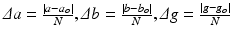 
$$ \varDelta a=\frac{\left|a-{a}_o\right|}{N},\varDelta b=\frac{\left|b-{b}_o\right|}{N},\varDelta g=\frac{\left|g-{g}_o\right|}{N} $$
