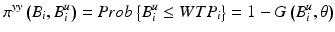 
$$ {\pi}^{yy}\left({B}_i,{B}_i^u\right)= Prob\left\{{B}_i^u\le WT{P}_i\right\}=1-G\left({B}_i^u,\theta \right) $$
