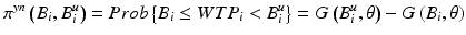 
$$ {\pi}^{yn}\left({B}_i,{B}_i^u\right)= Prob\left\{{B}_i\le WT{P}_i<{B}_i^u\right\}=G\left({B}_i^u,\theta \right)-G\left({B}_i,\theta \right) $$
